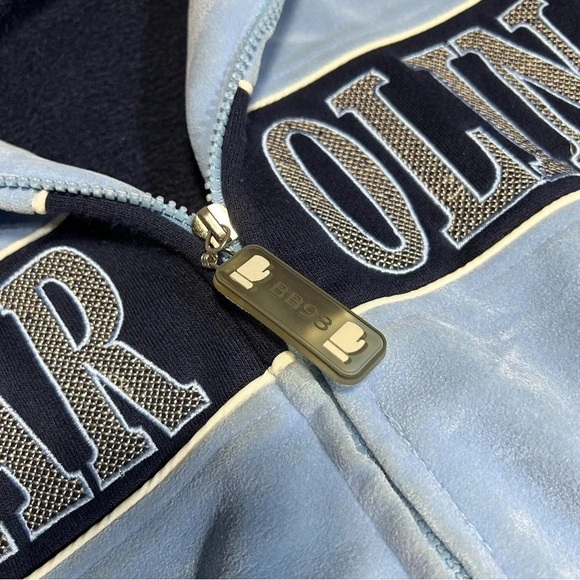 Navy and Light Blue Men's Bomber Jacket - Picture 5 of 7